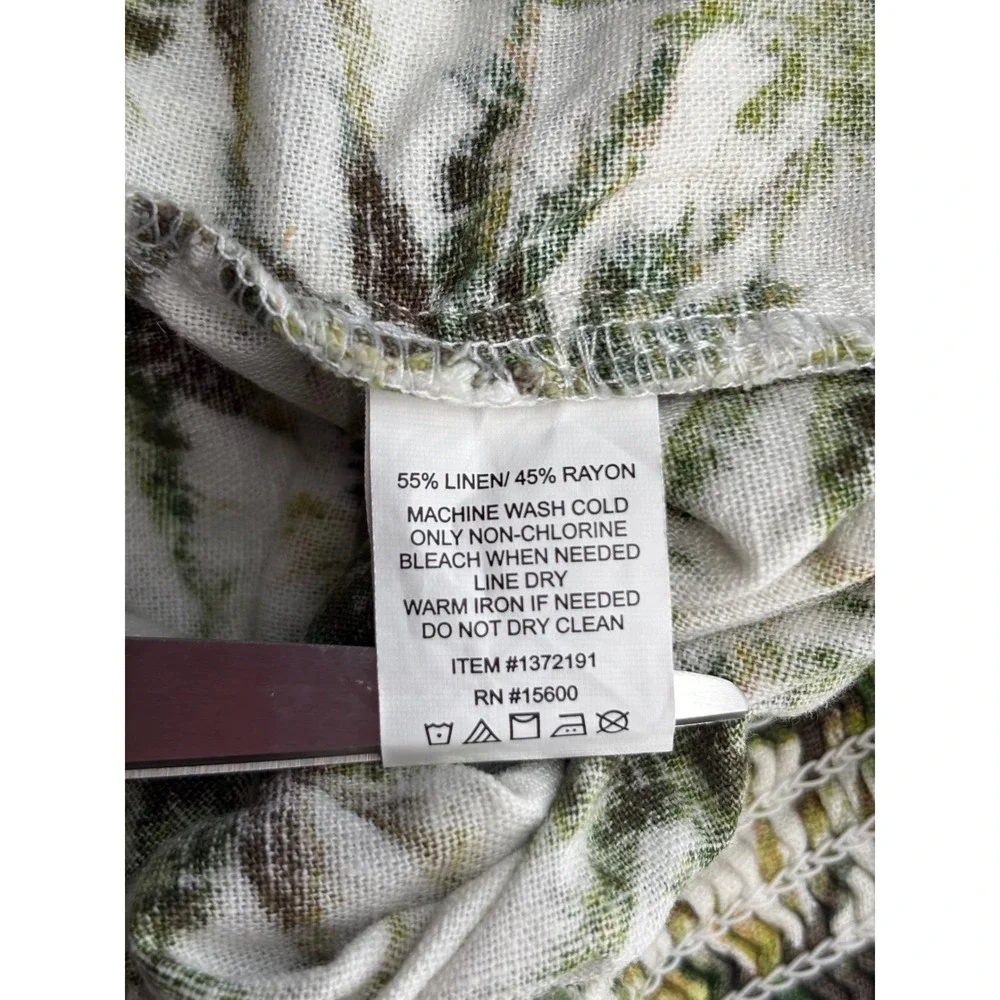 Briggs Palm Tree Shorts Green White Smocked Tassel Linen Blend XXL